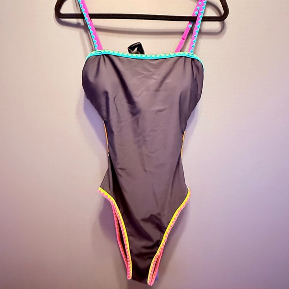 Cupshe Other - Cupshe (FARM Rio Vibe) Black Swimsuit Neon Orange, Pink, Turquoise Trim